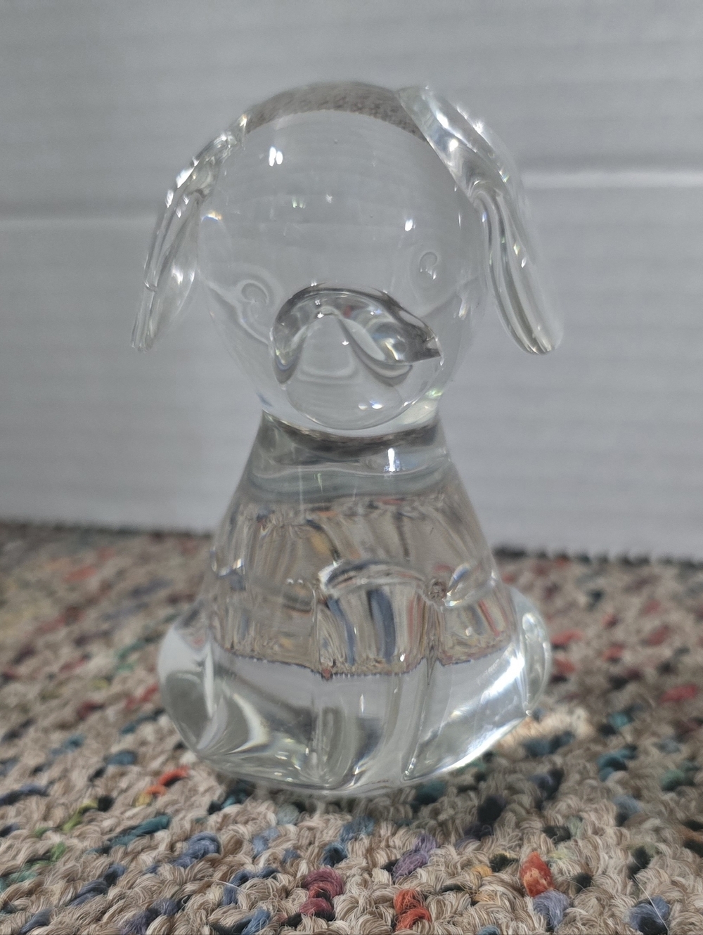 Small Clear Glass Paperweight Puppy Dog Figurine Pointy Nose Floppy Ears Tail